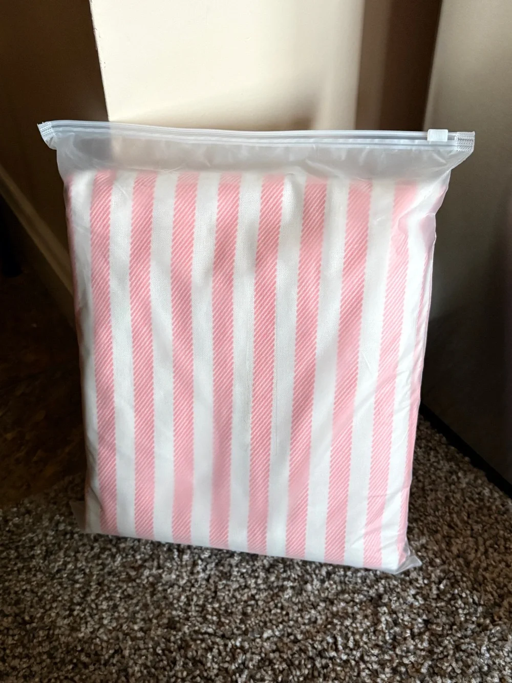 Pink Striped Tie-Top Shower Curtain - Soft Bath Fabric